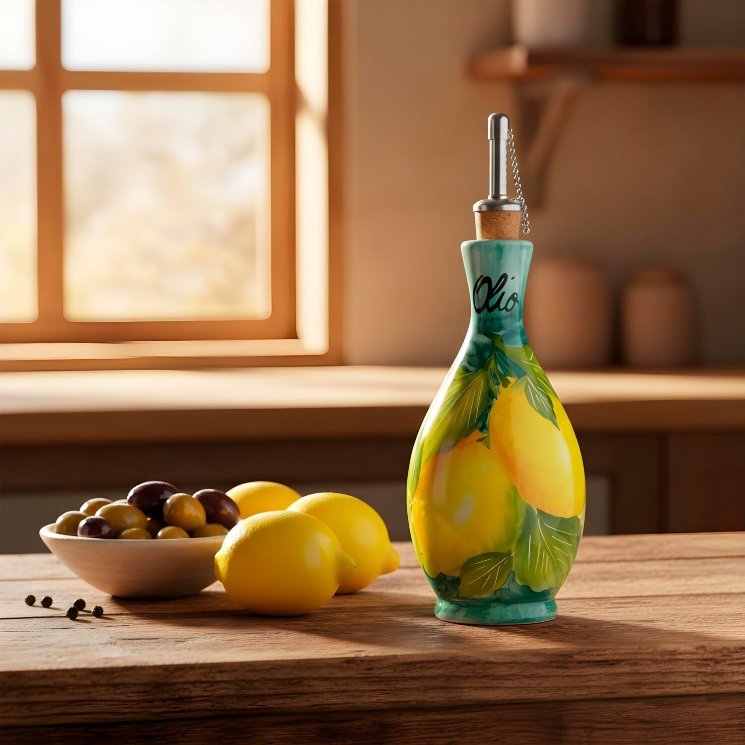 Bottiglia olio in ceramica decorata limoni 250 ml