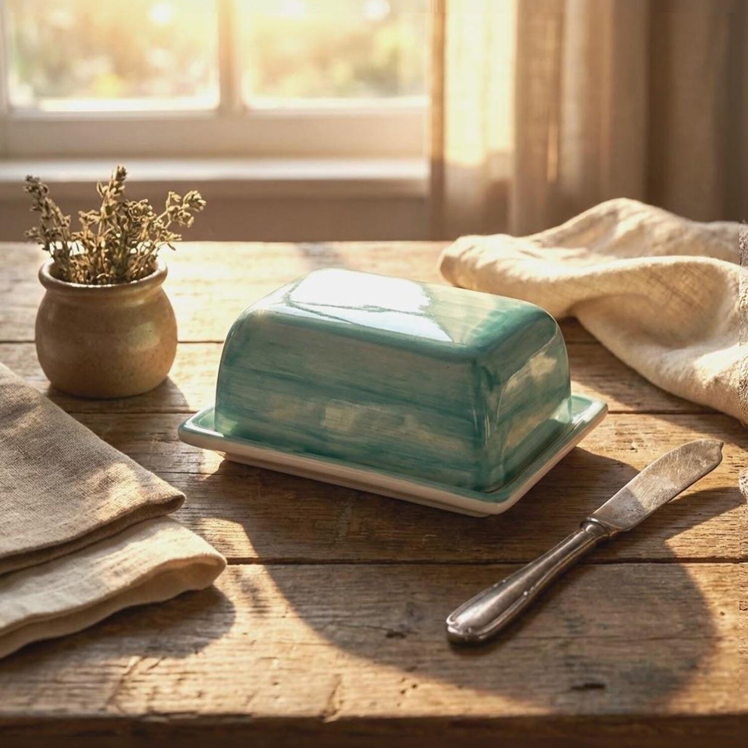 Burriera in ceramica decorata tiffany