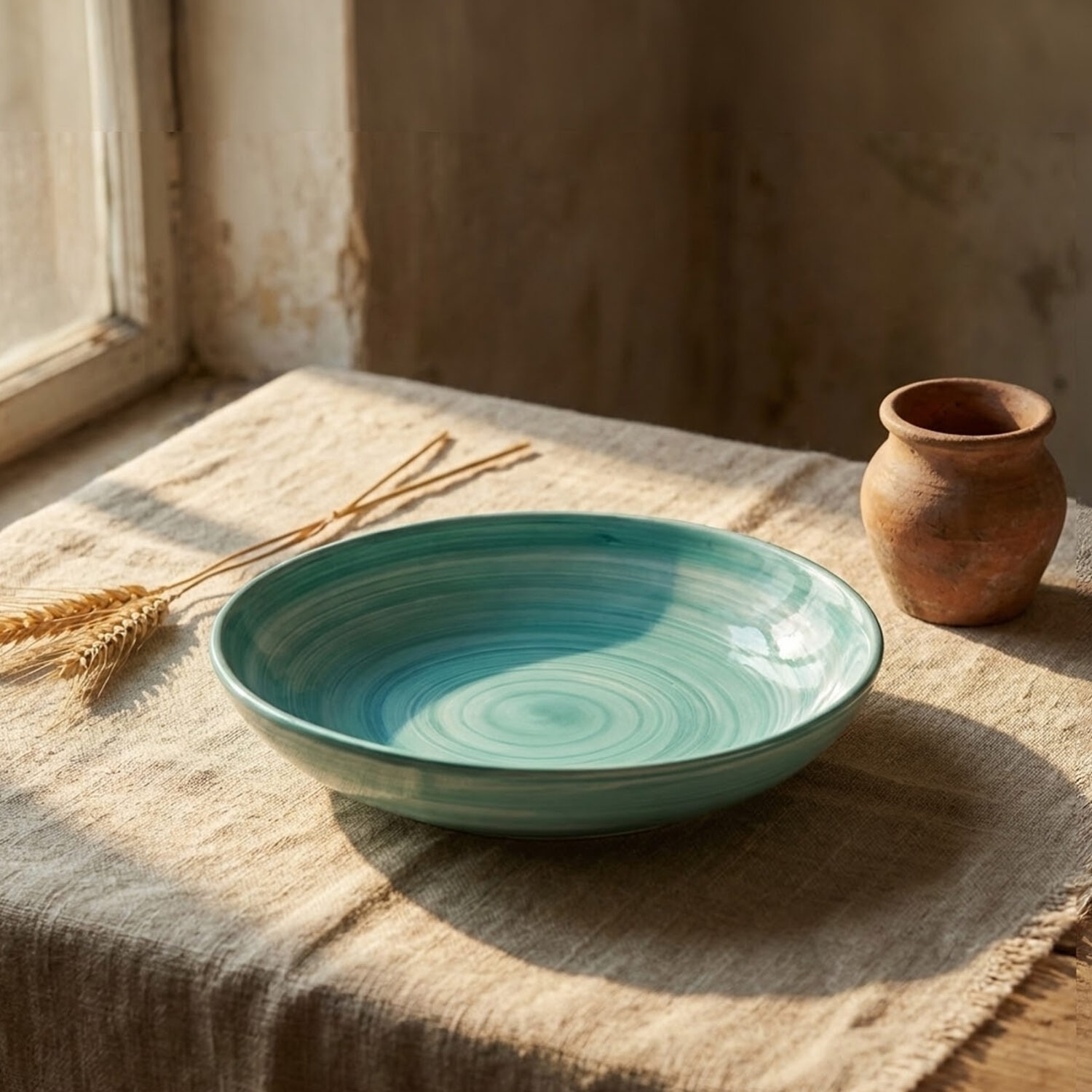 Piatto fondo in ceramica decorata tiffany