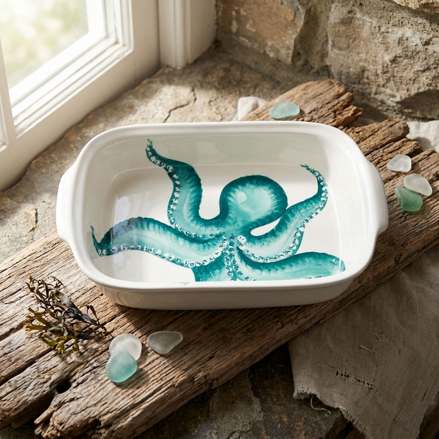 Teglia pirofila in ceramica decorata polpo