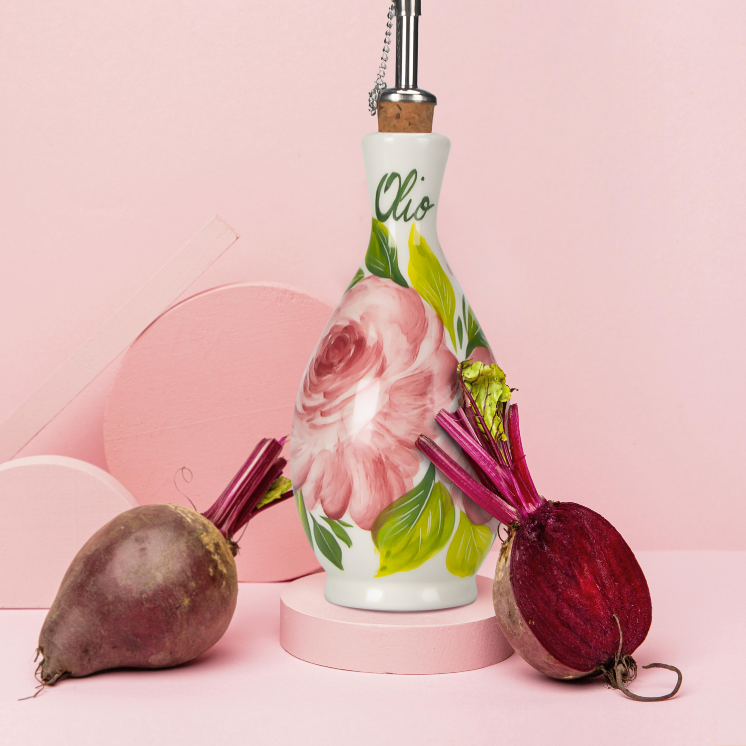 Bottiglia olio in ceramica decorata rose 250 ml