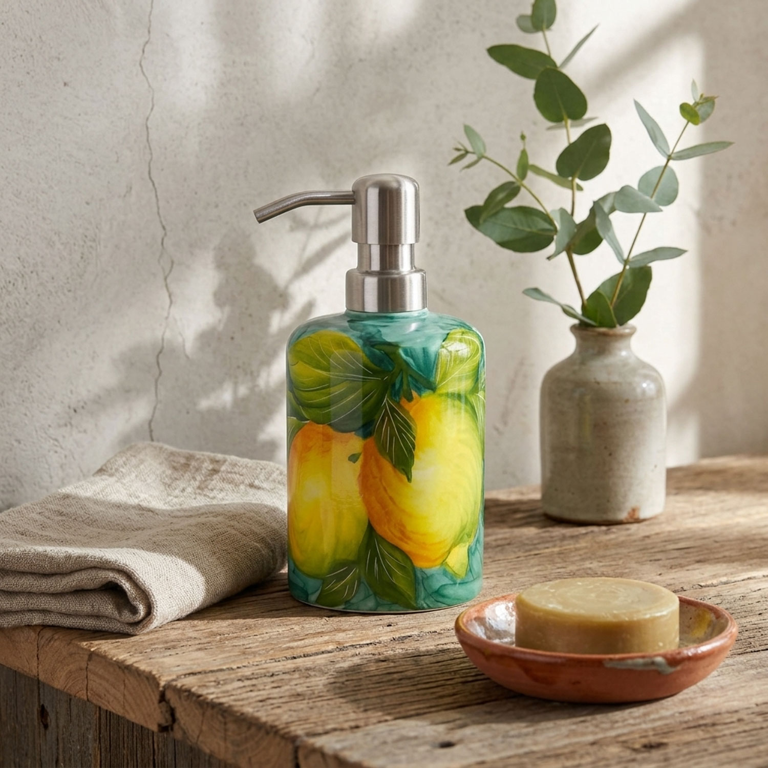 Dispenser in ceramica decorata limoni