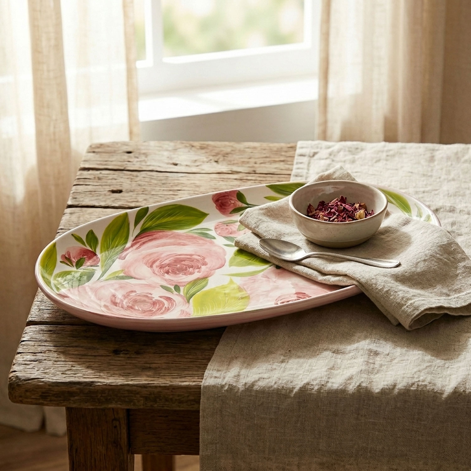 Piatto da portata in ceramica decorata rose