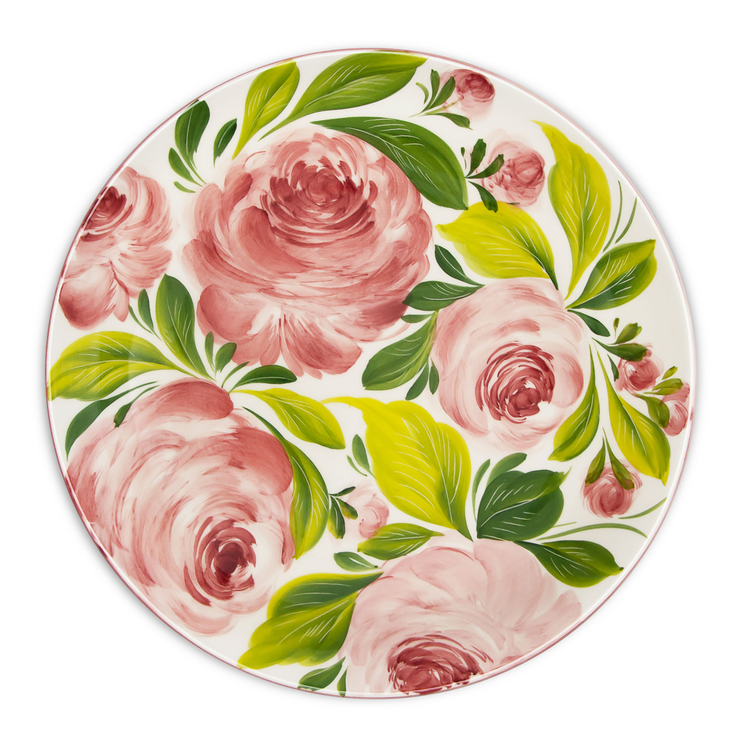 Piatto piano in ceramica decorata rose