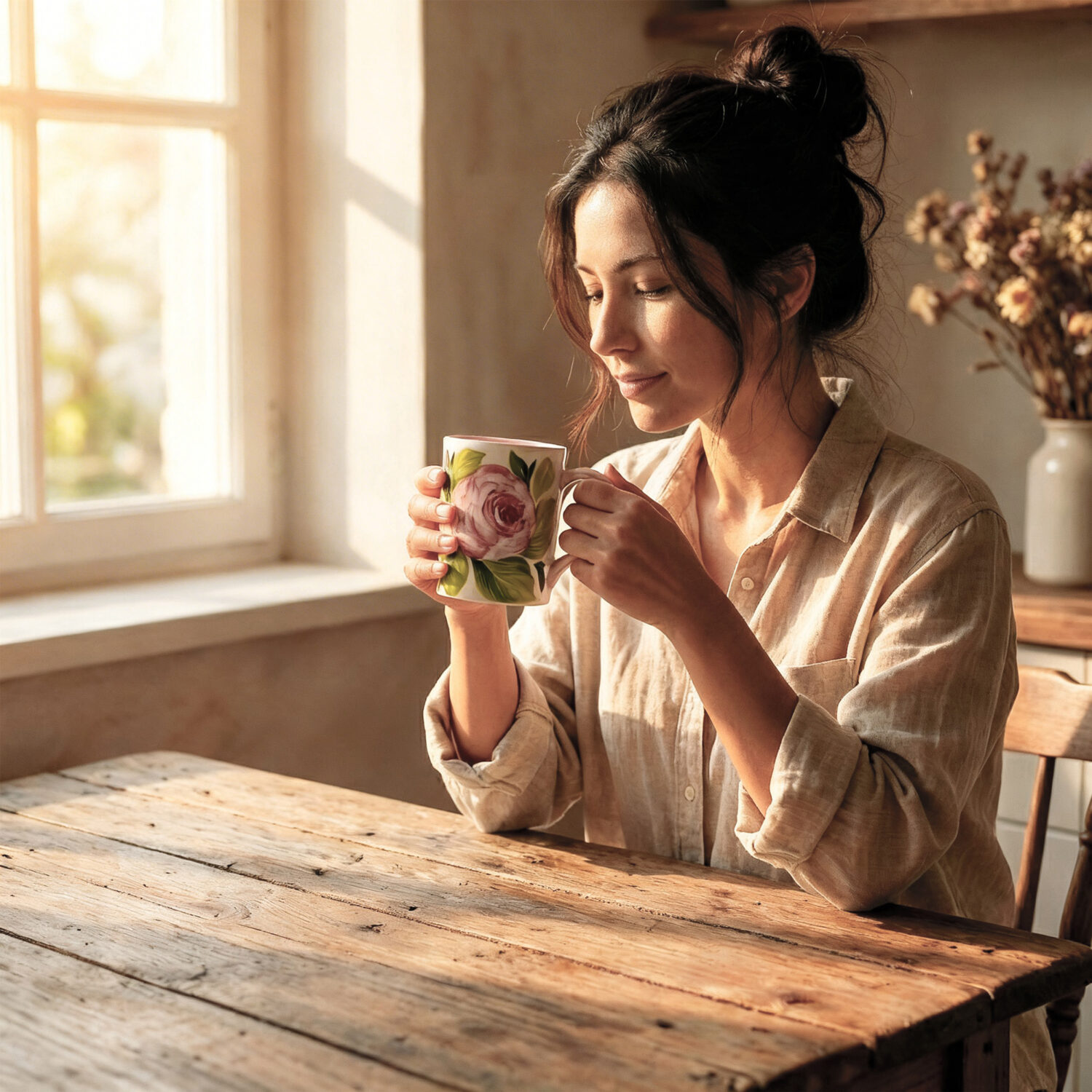 Tazza in ceramica decorata rose