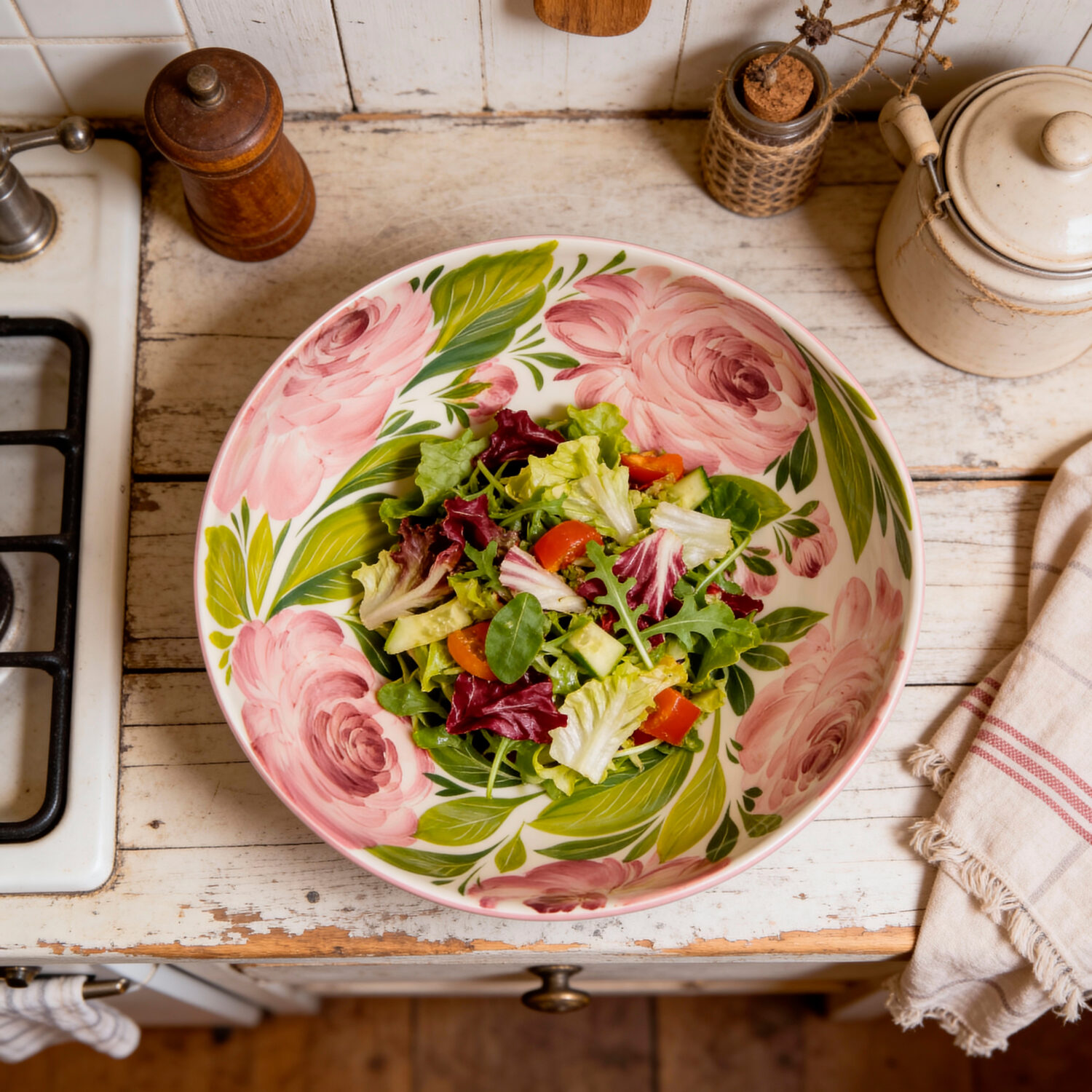 Ciotola in ceramica decorata rose da 28