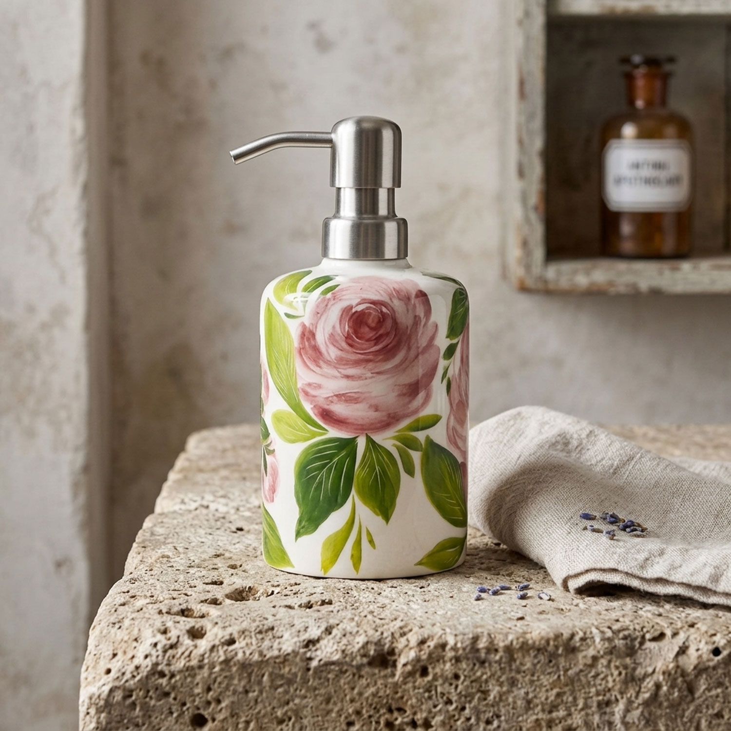 Dispenser in ceramica decorata rose