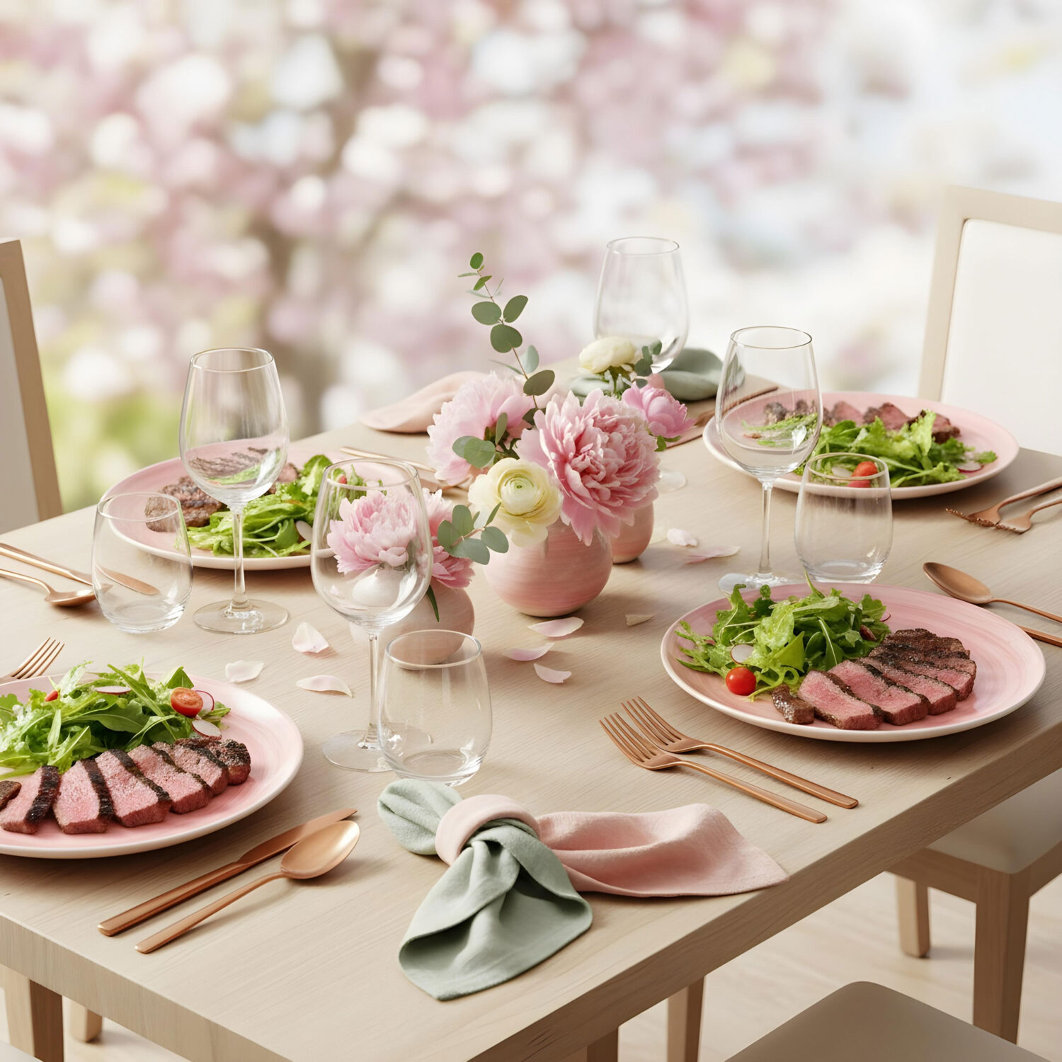 Piatto piano in ceramica decorata rosa