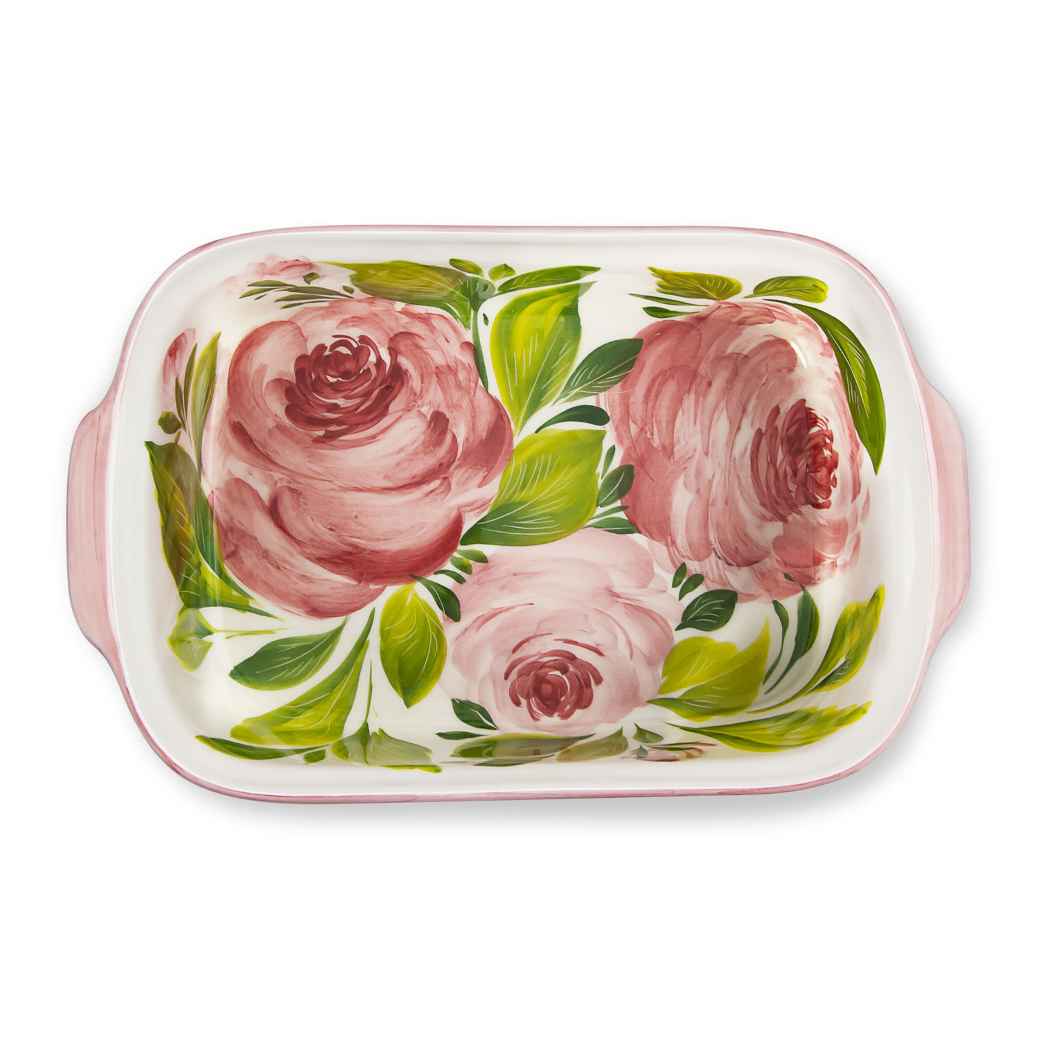 Teglia pirofila in ceramica decorata rose