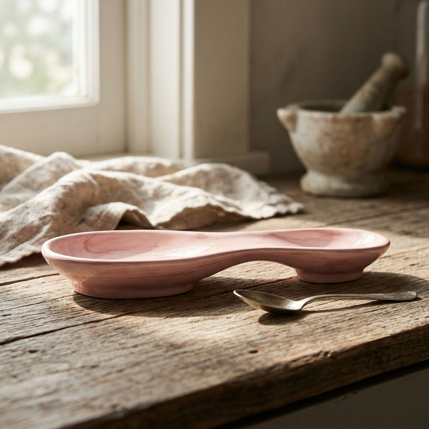 Poggiamestolo in ceramica decorata rosa