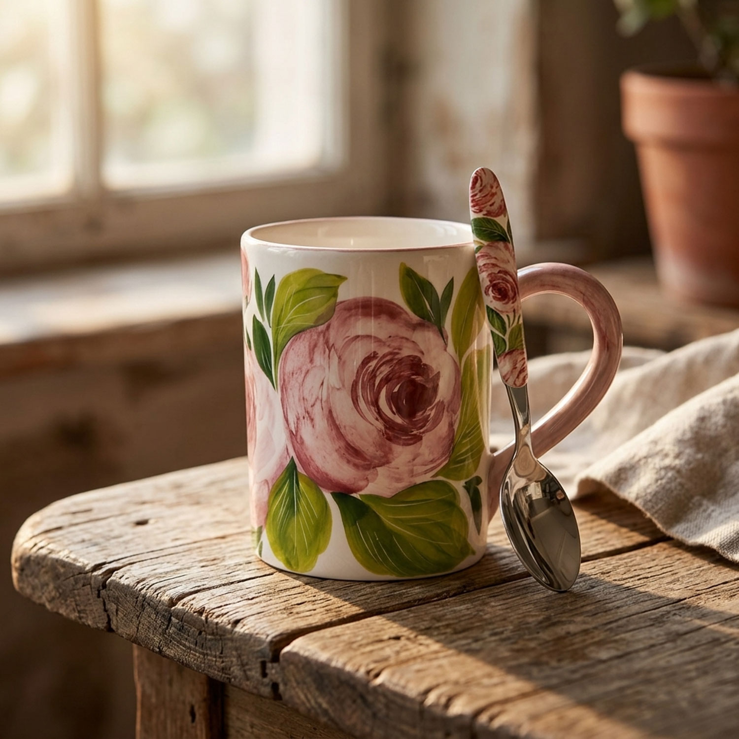 Cucchiaino con manico decorato rose