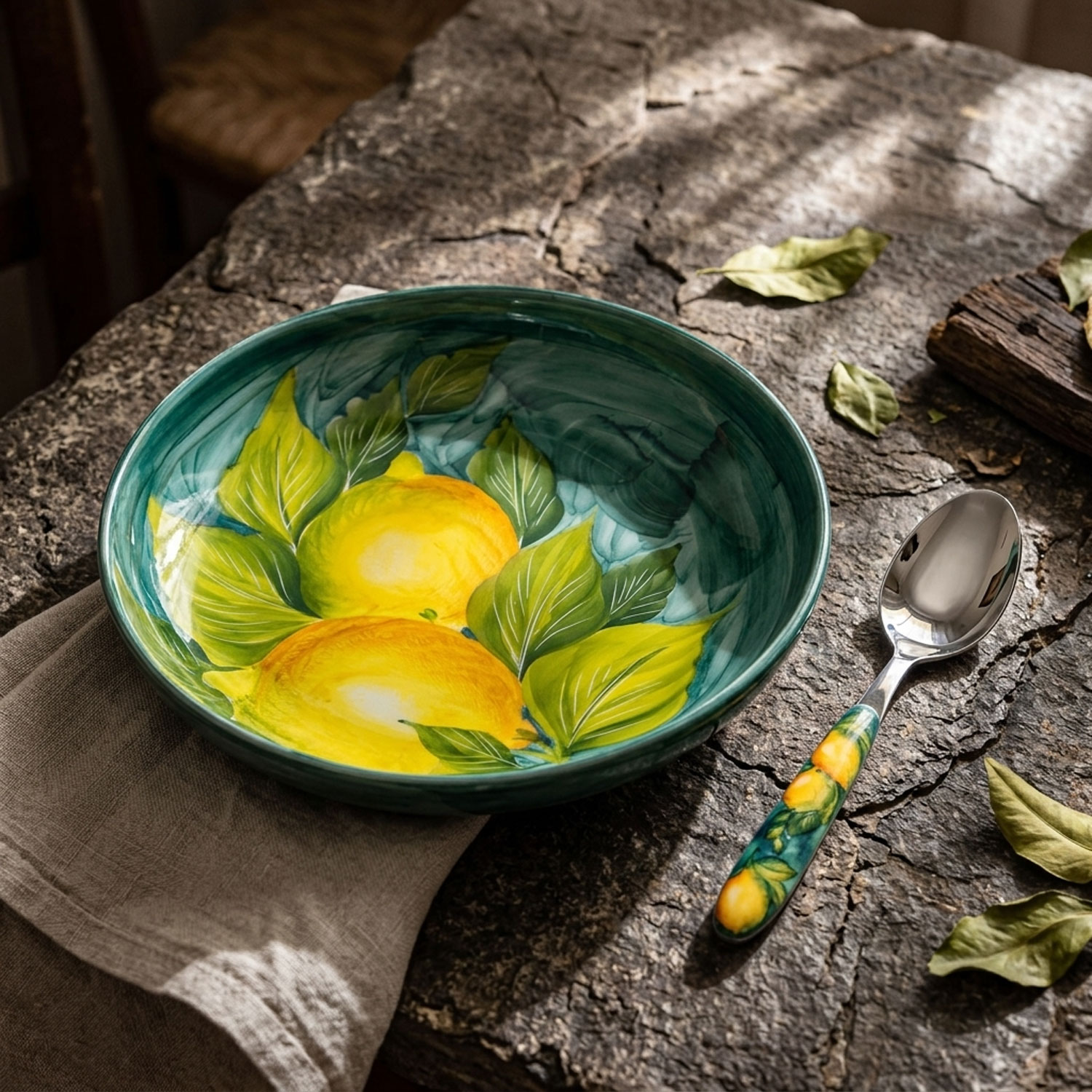 Cucchiaio da tavola con manico decorato limoni