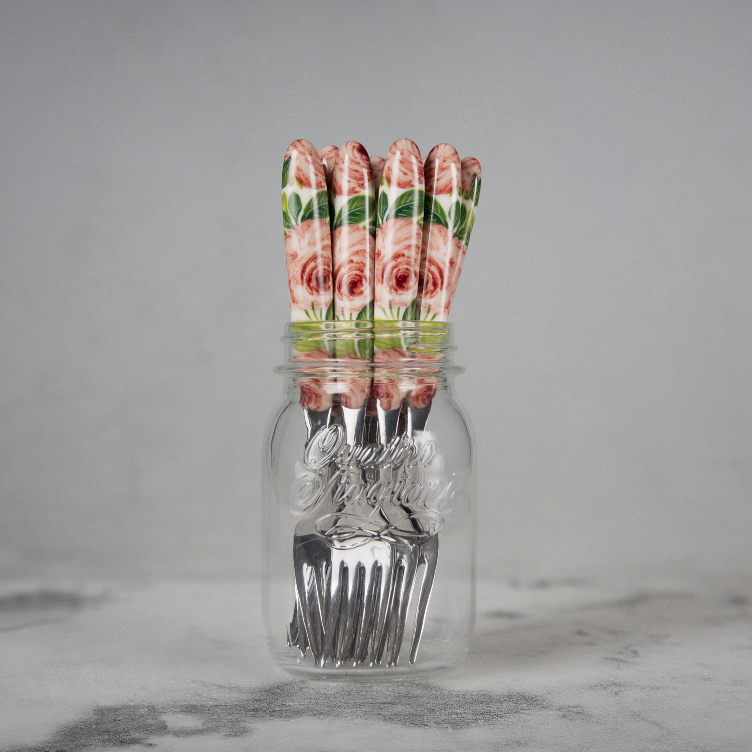 Forchetta da tavola con manico decorato rose