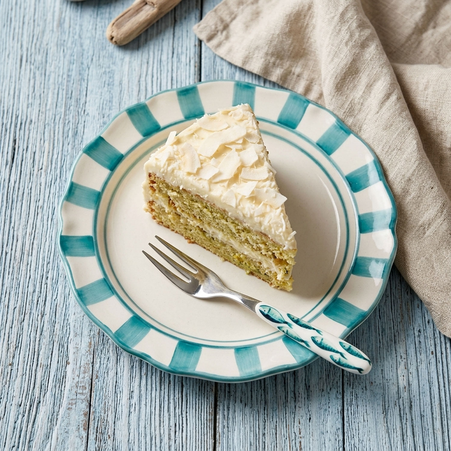 Forchetta dolce con manico decorato pesci
