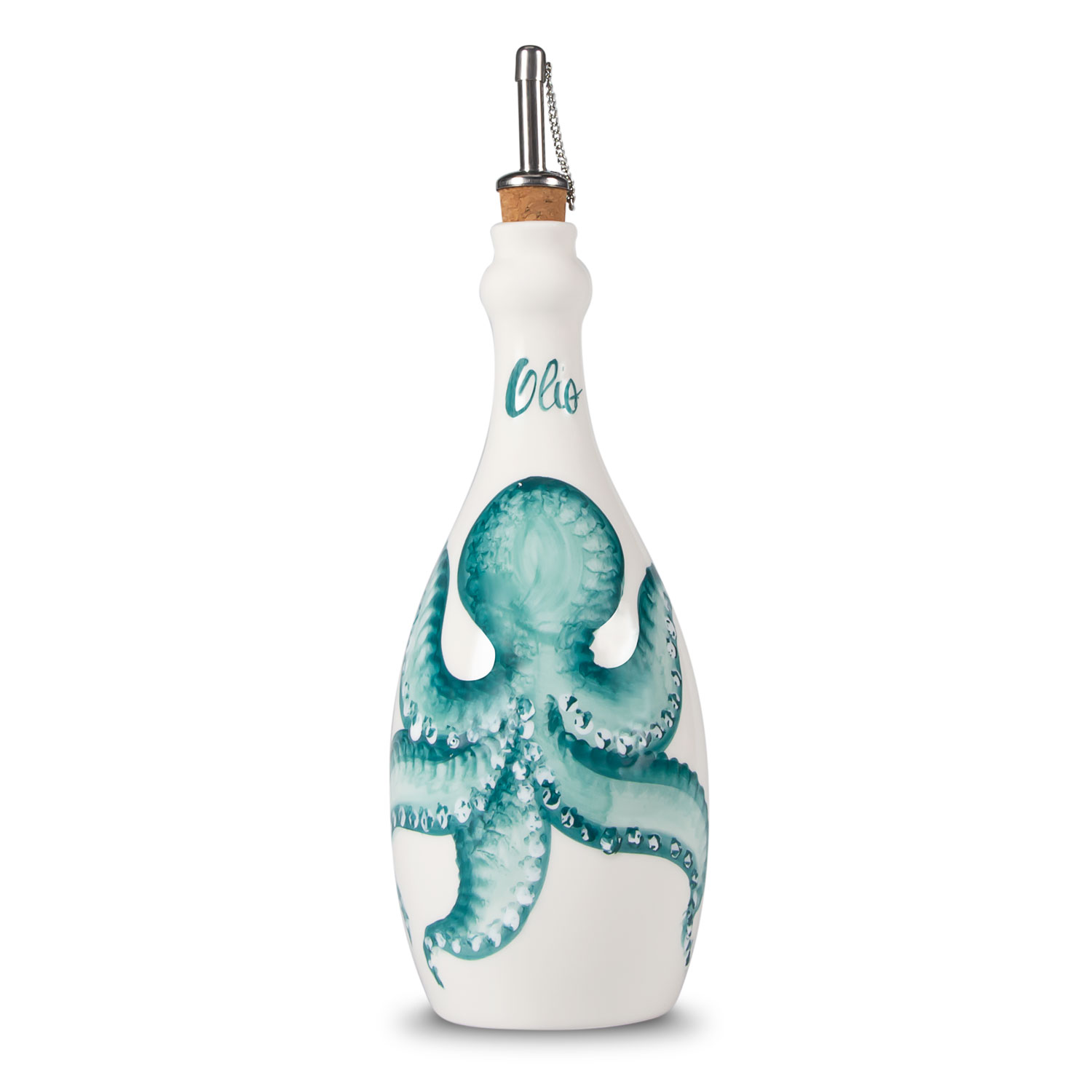 Bottiglia olio in ceramica decorata polpo 750 ml