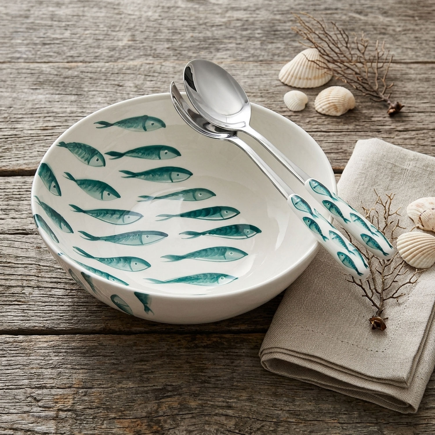Posate insalata con manico decorato pesci