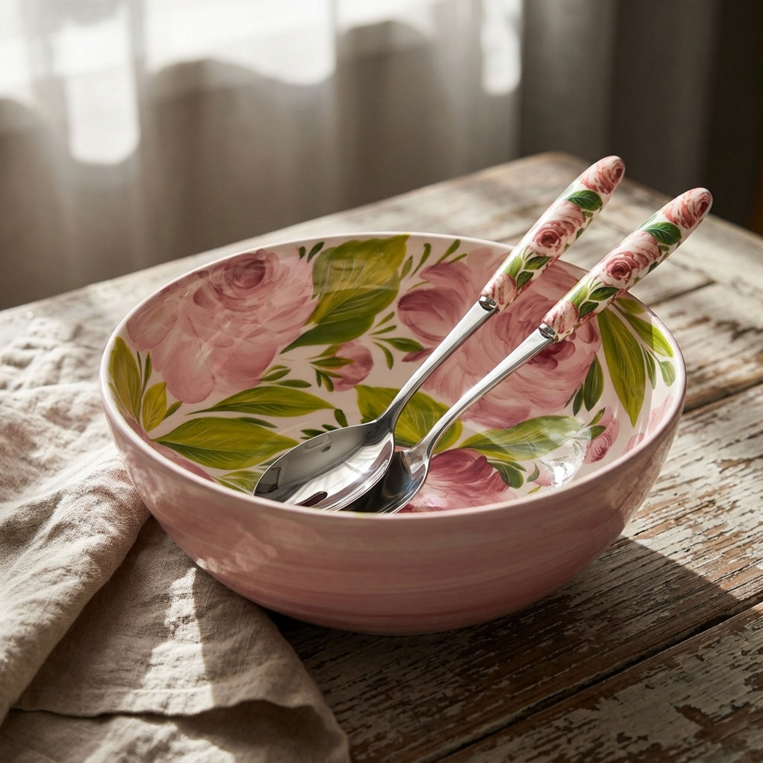 Posate insalata con manico decorato rose