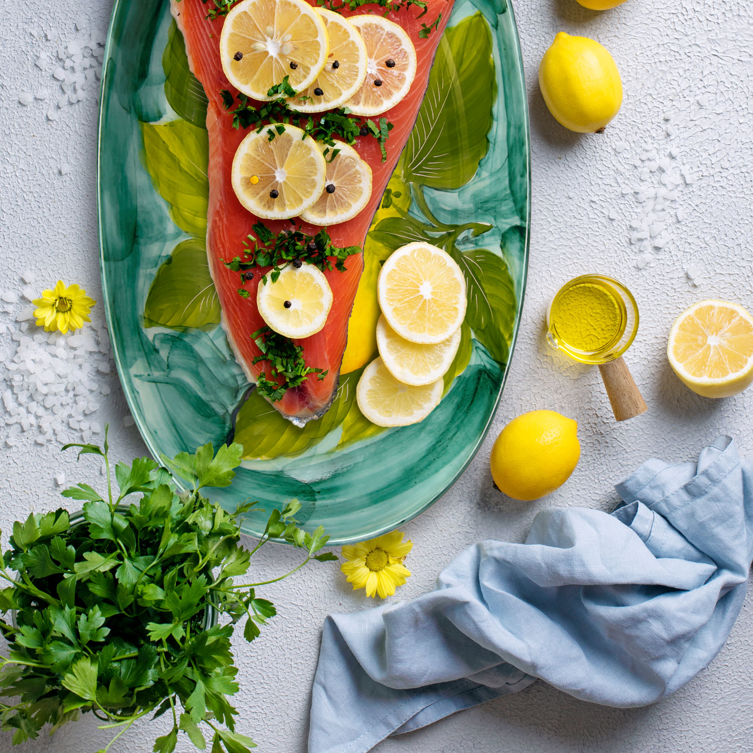 Piatto da portata in ceramica decorata limoni