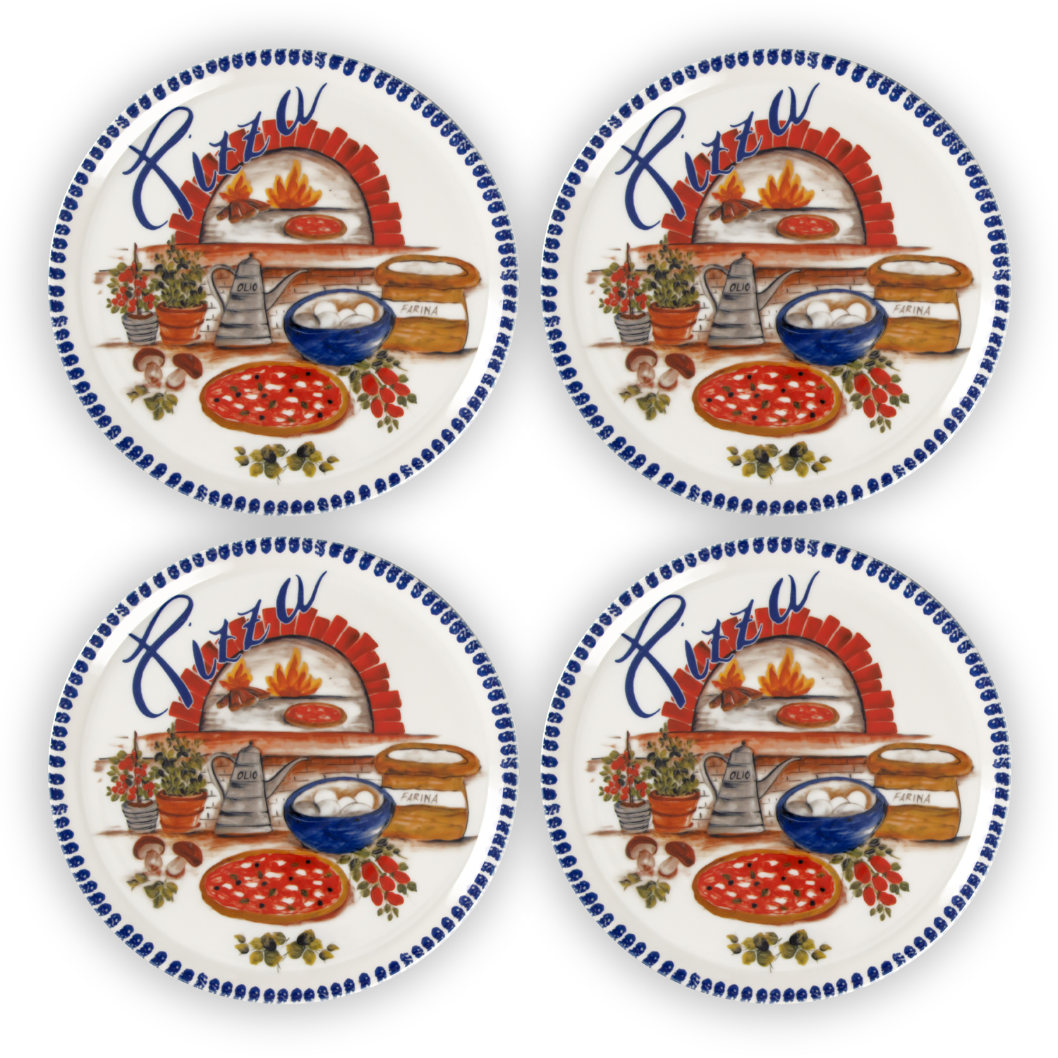 Blue border pizza plate set