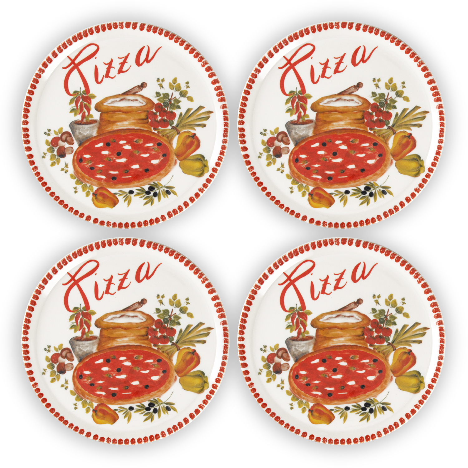 Red border pizza plate set