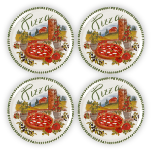 Set piatti pizza in porcellana decorata verde 