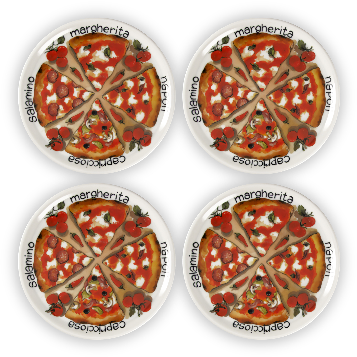 Set piatti pizza in porcellana decorata spicchi