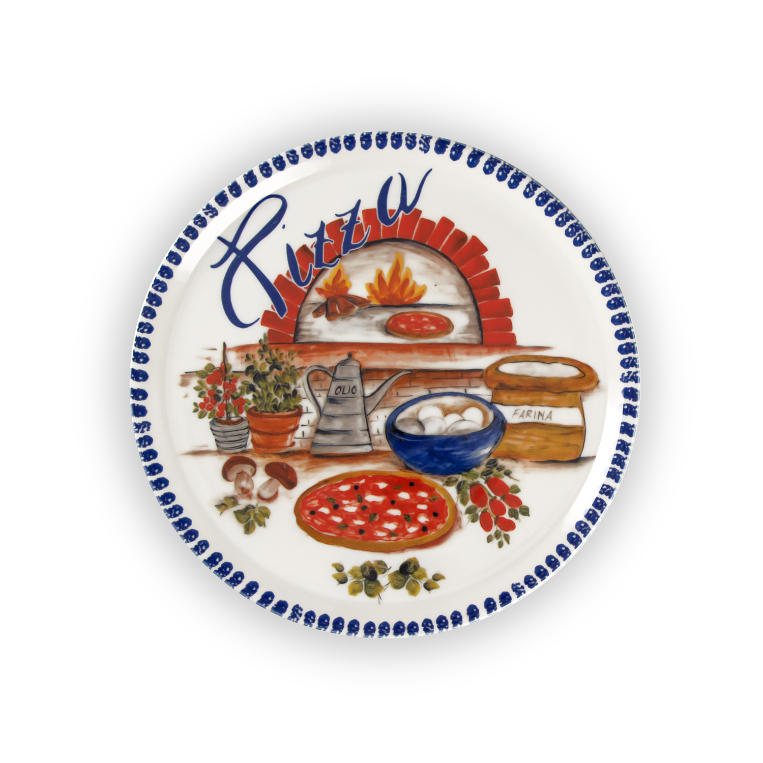 Blue border pizza plate set
