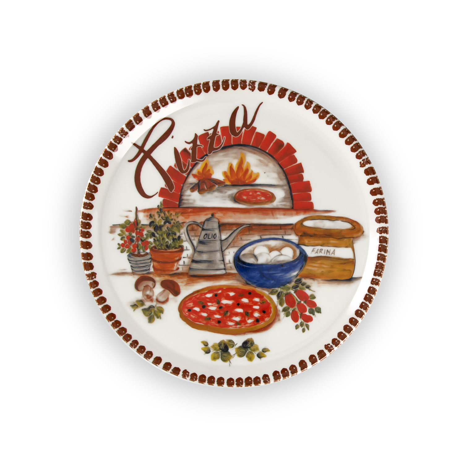 Set piatti pizza in porcellana decorata marrone 