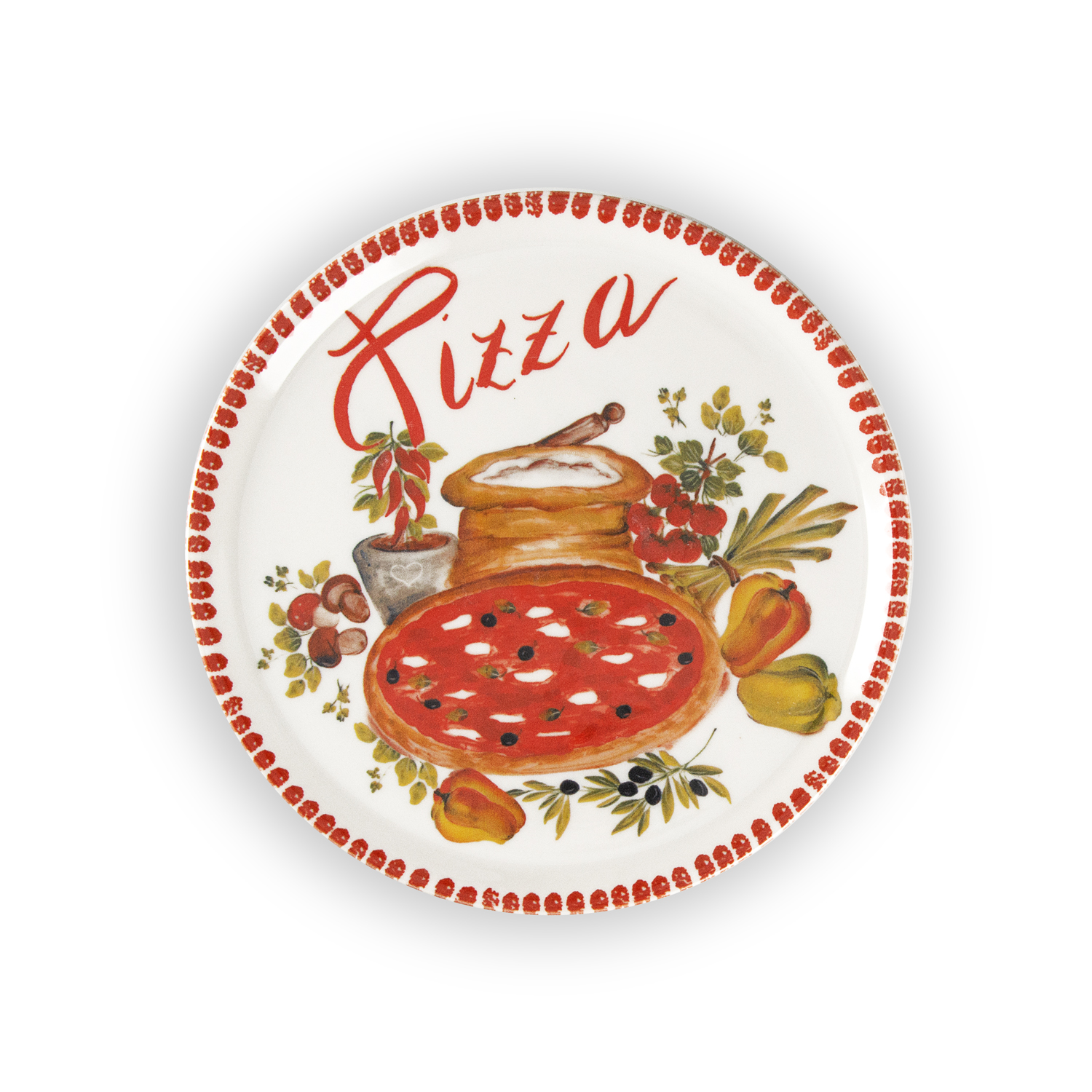 Red border pizza plate set