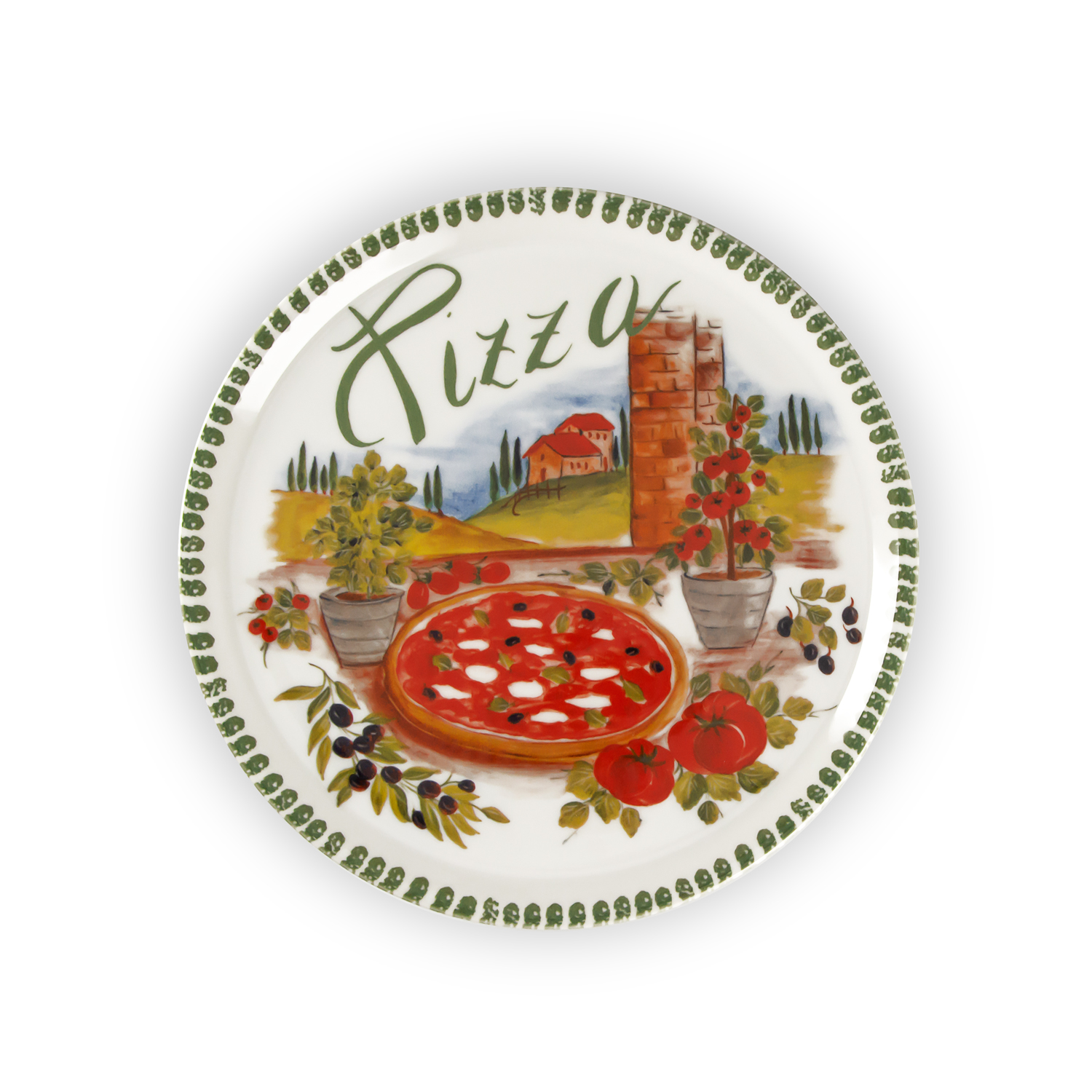 Set piatti pizza in porcellana decorata verde 