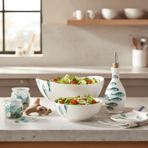 Set insalata in ceramica decorata pesci