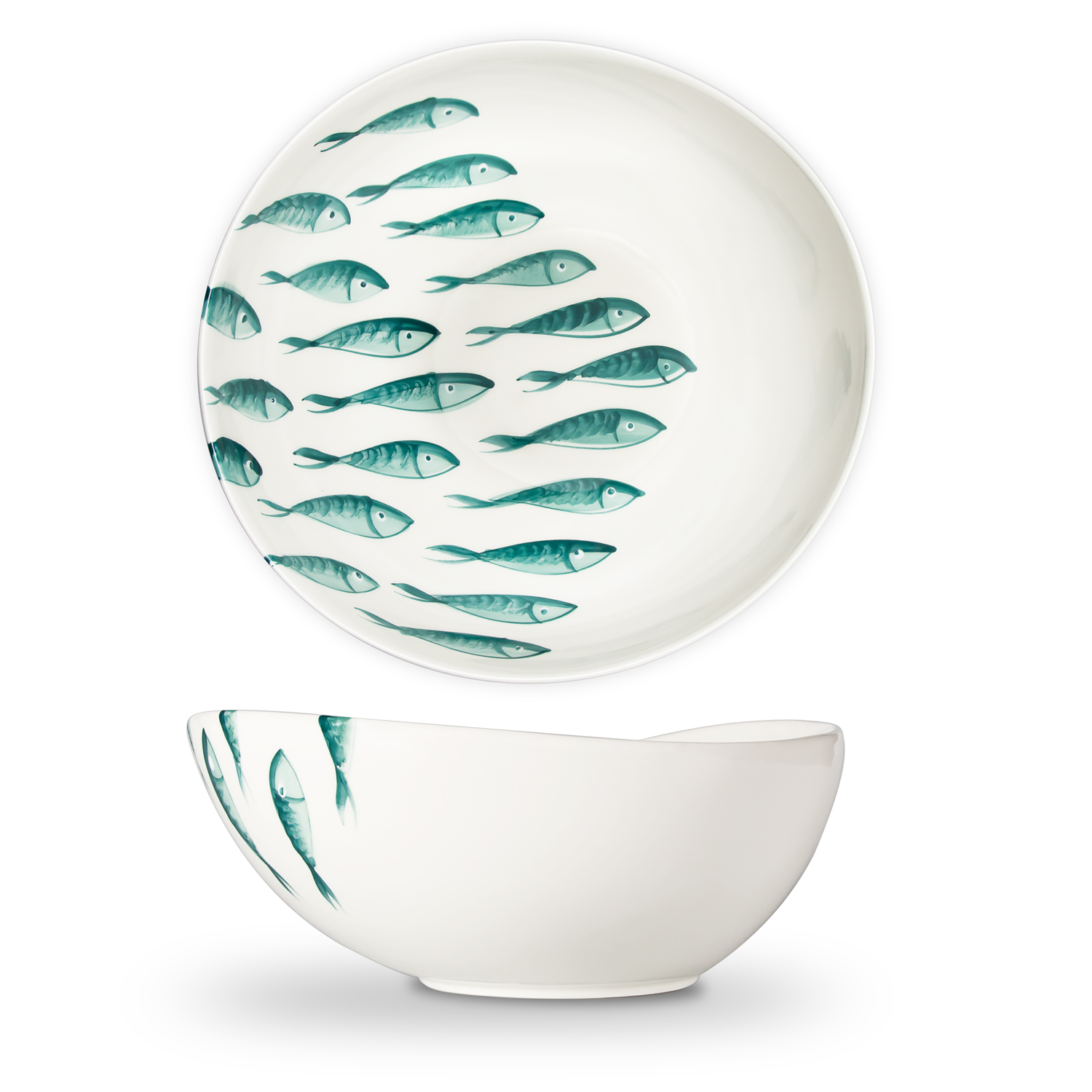 Set insalata in ceramica decorata pesci