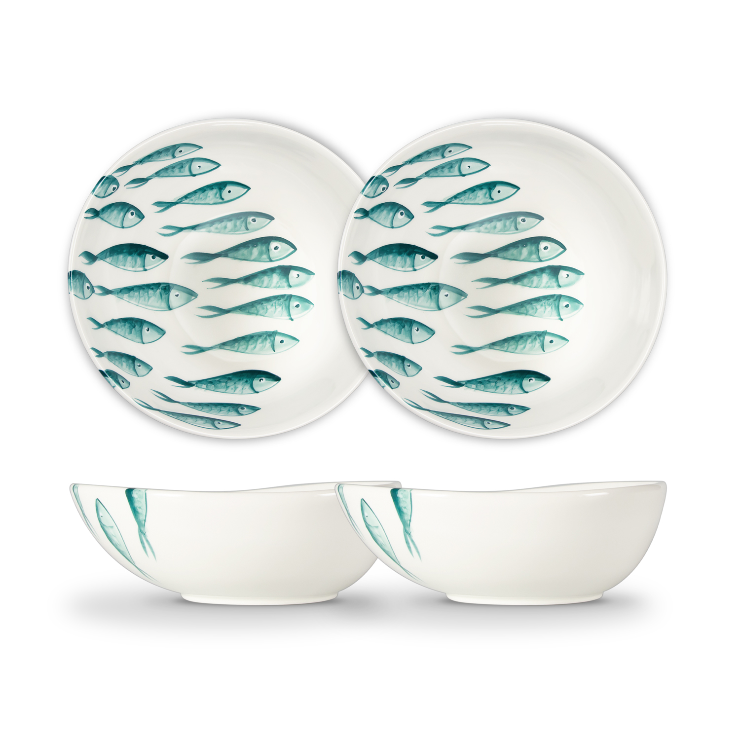 Set insalata in ceramica decorata pesci