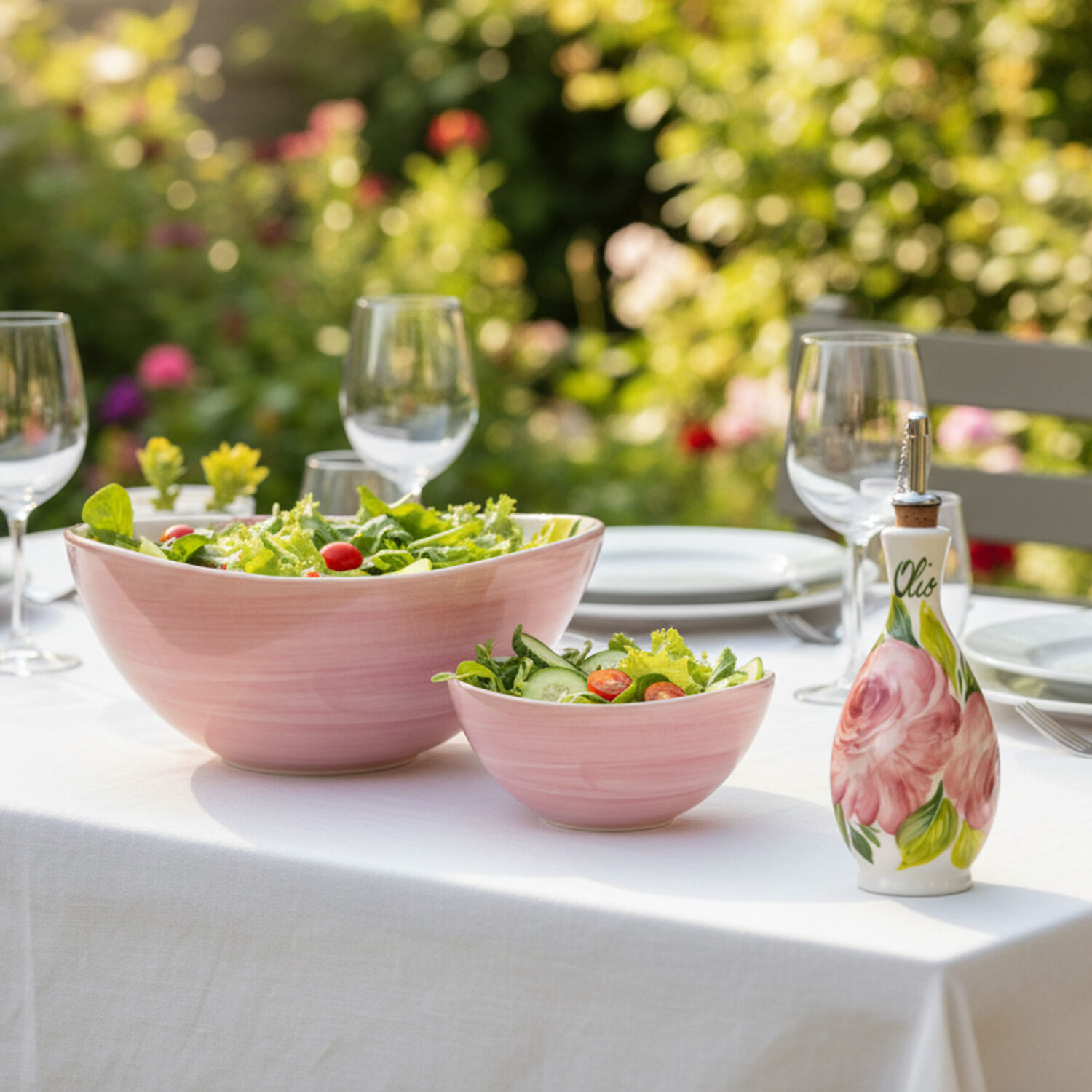 Set insalata in ceramica decorata rose