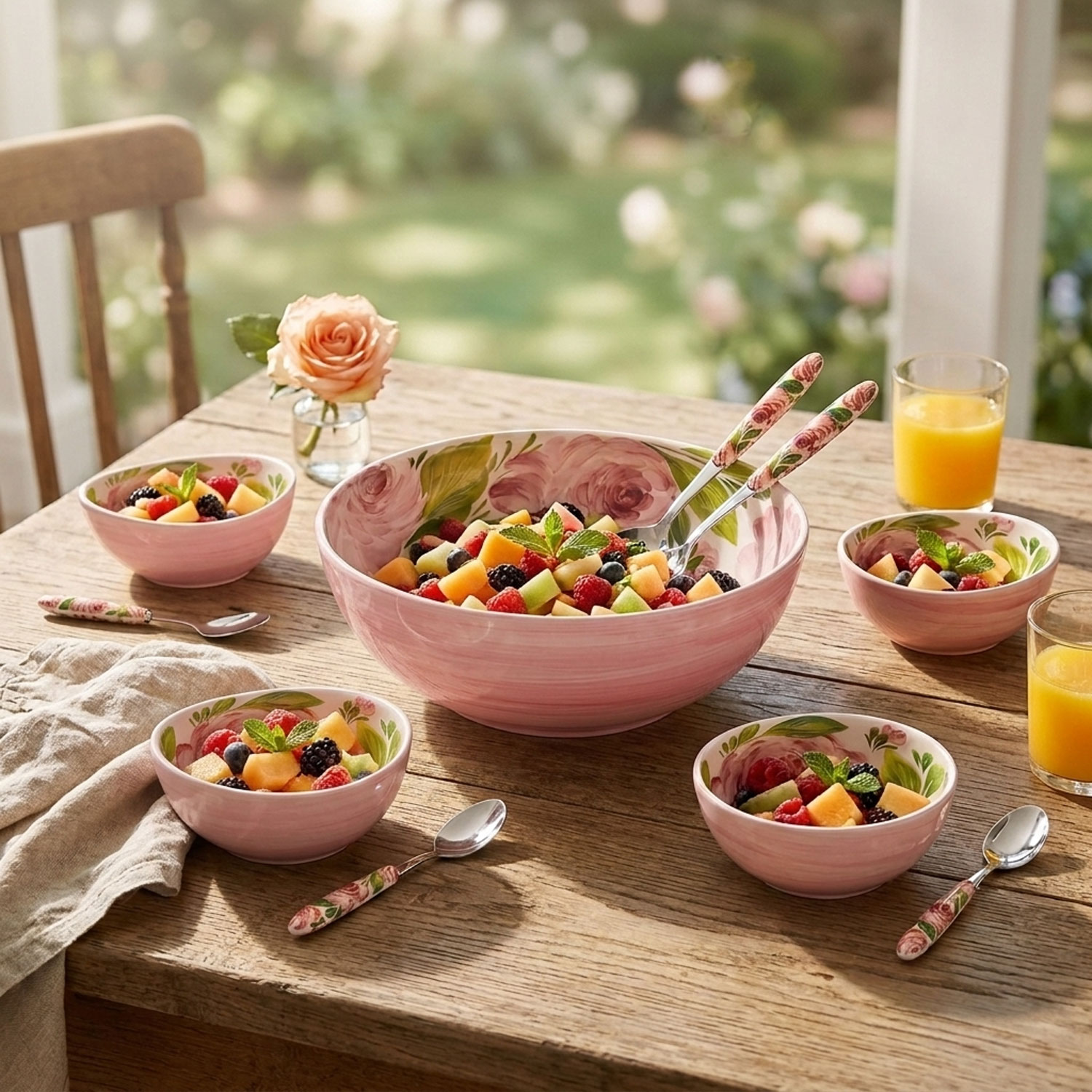 Set macedonia in ceramica decorata rose