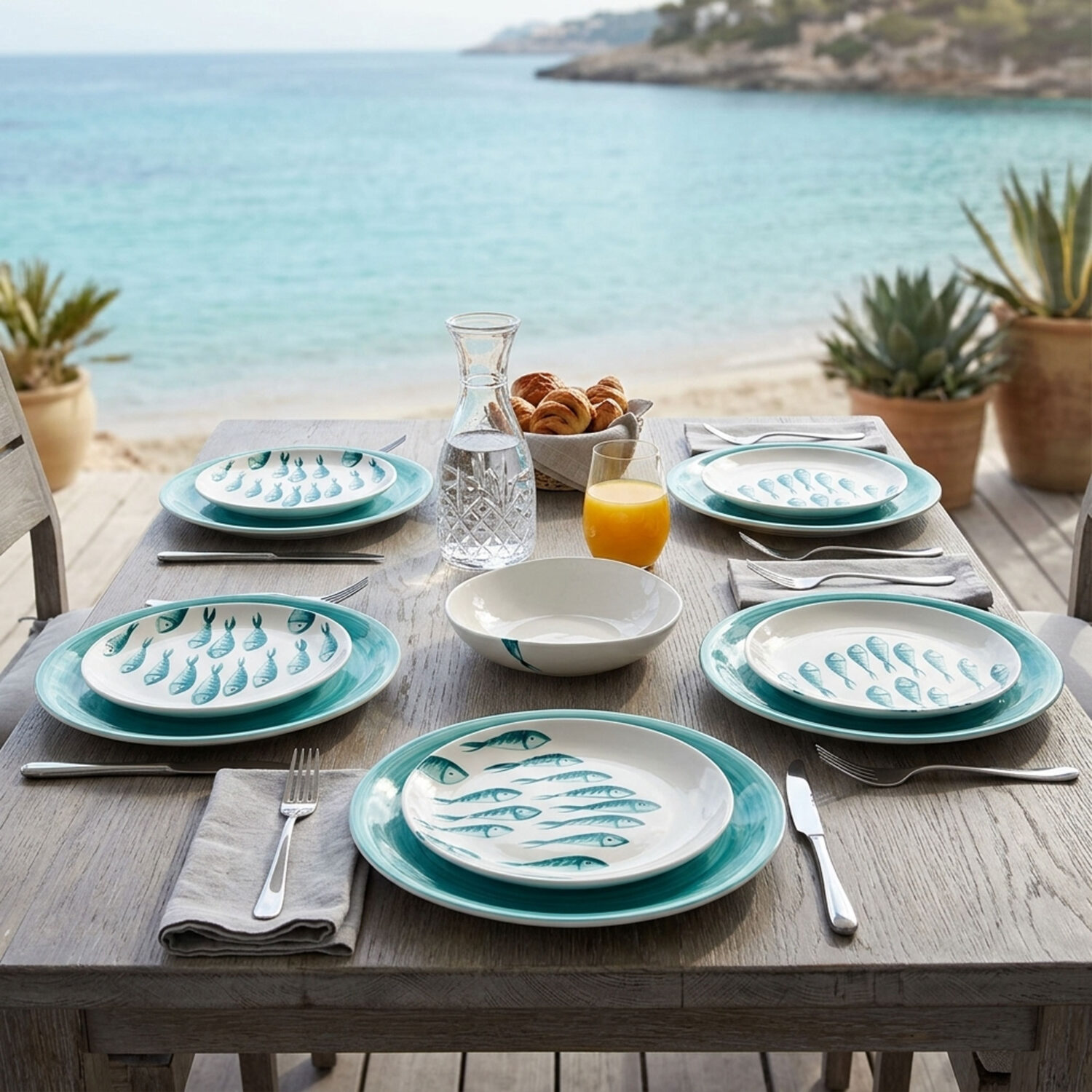 Set piatti in ceramica decorata pesci tiffany