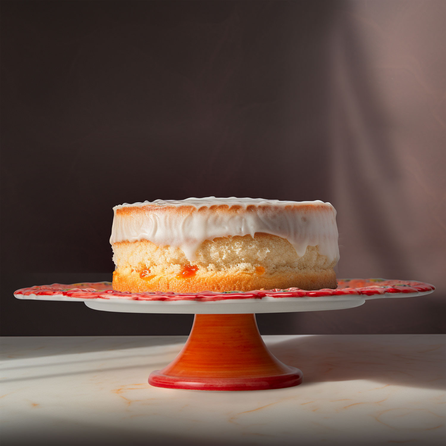 Alzata grande in ceramica decorata rossa