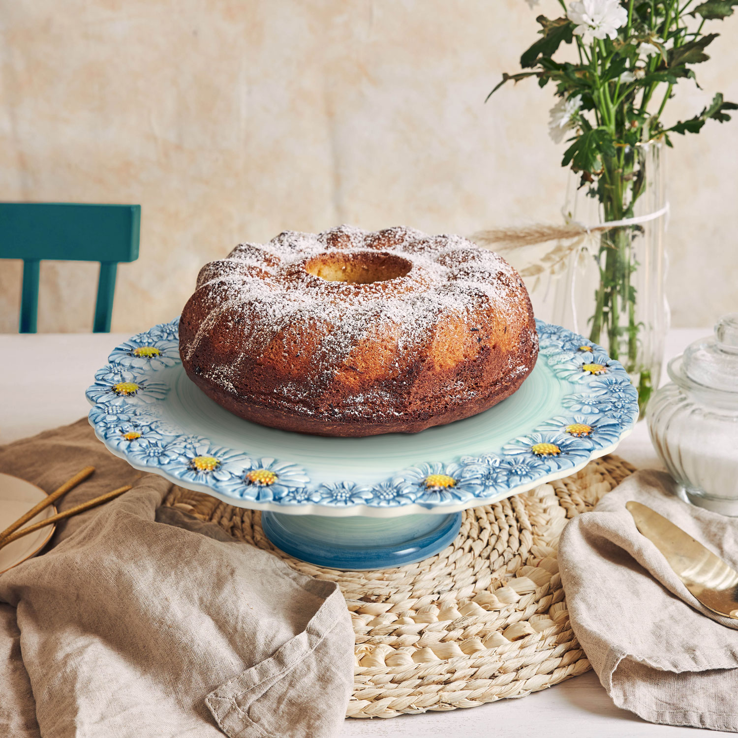 Alzata grande in ceramica decorata tiffany