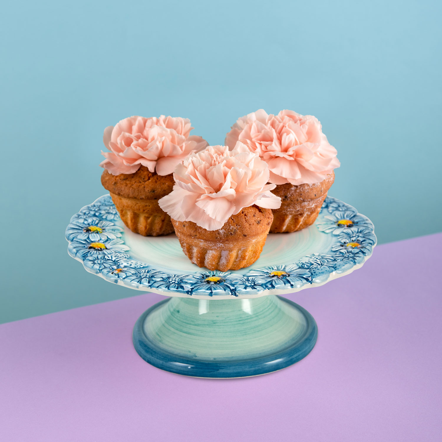 Alzata piccola in ceramica decorata tiffany