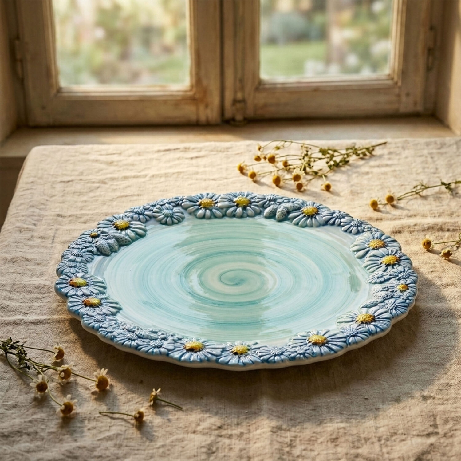Tiffany plate with daisies