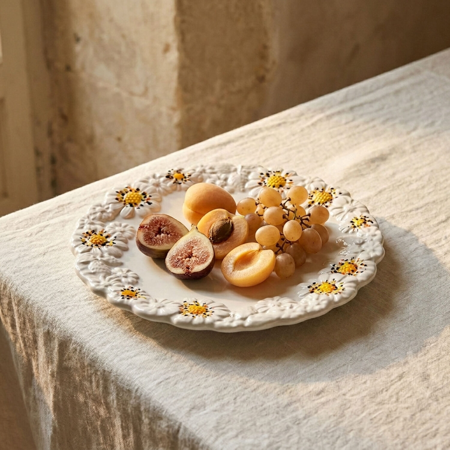 Piatto frutta in ceramica decorata margherite