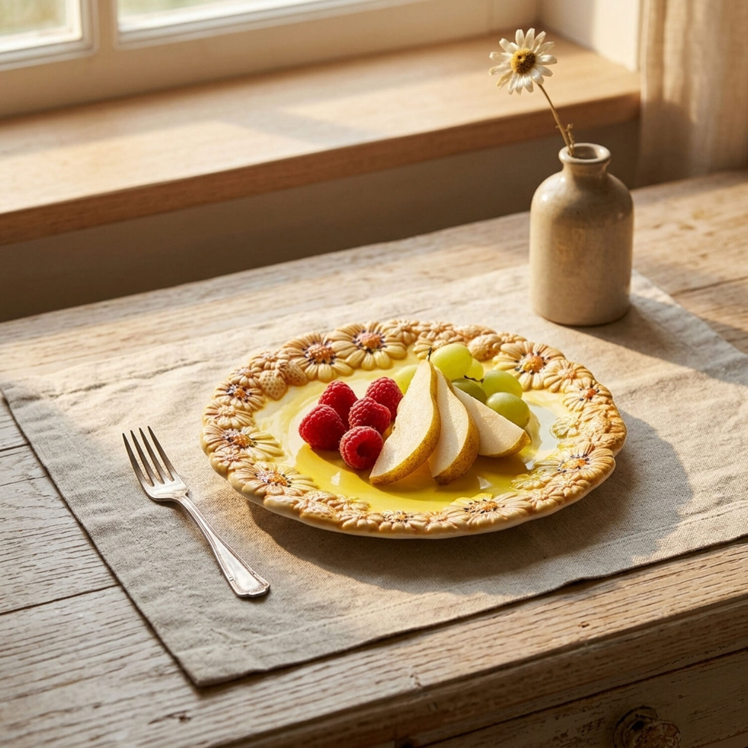 Piatto frutta in ceramica decorata margherite gialle