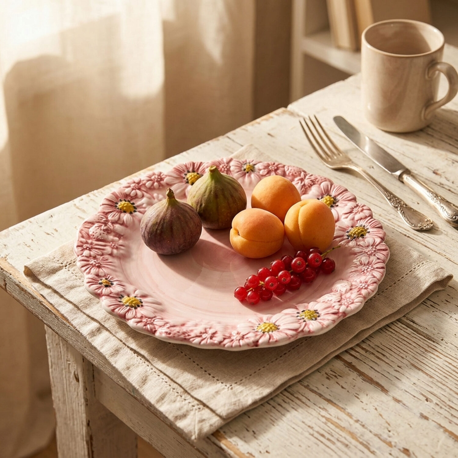 Piatto frutta in ceramica decorata margherite rosa