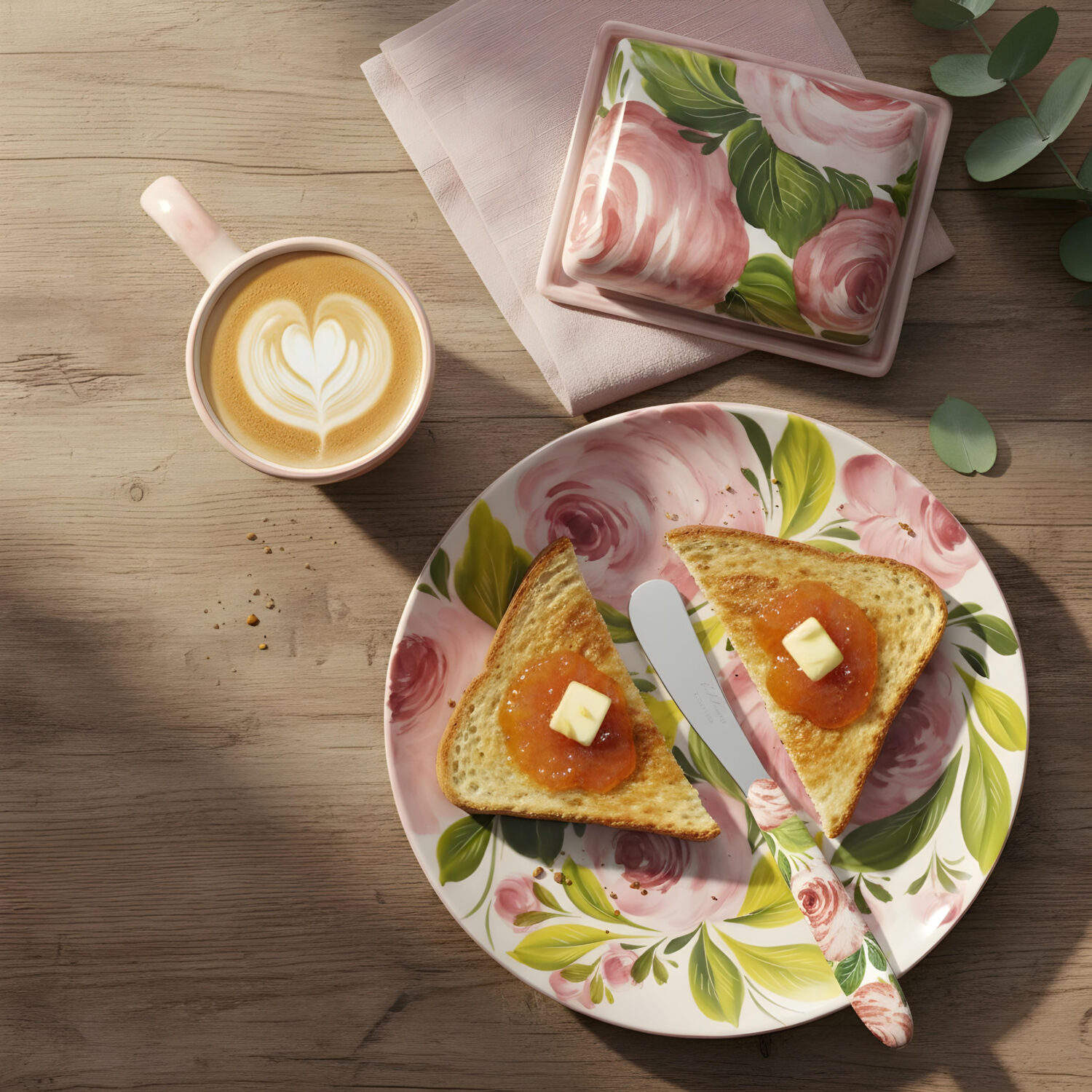Set colazione in ceramica decorata rose