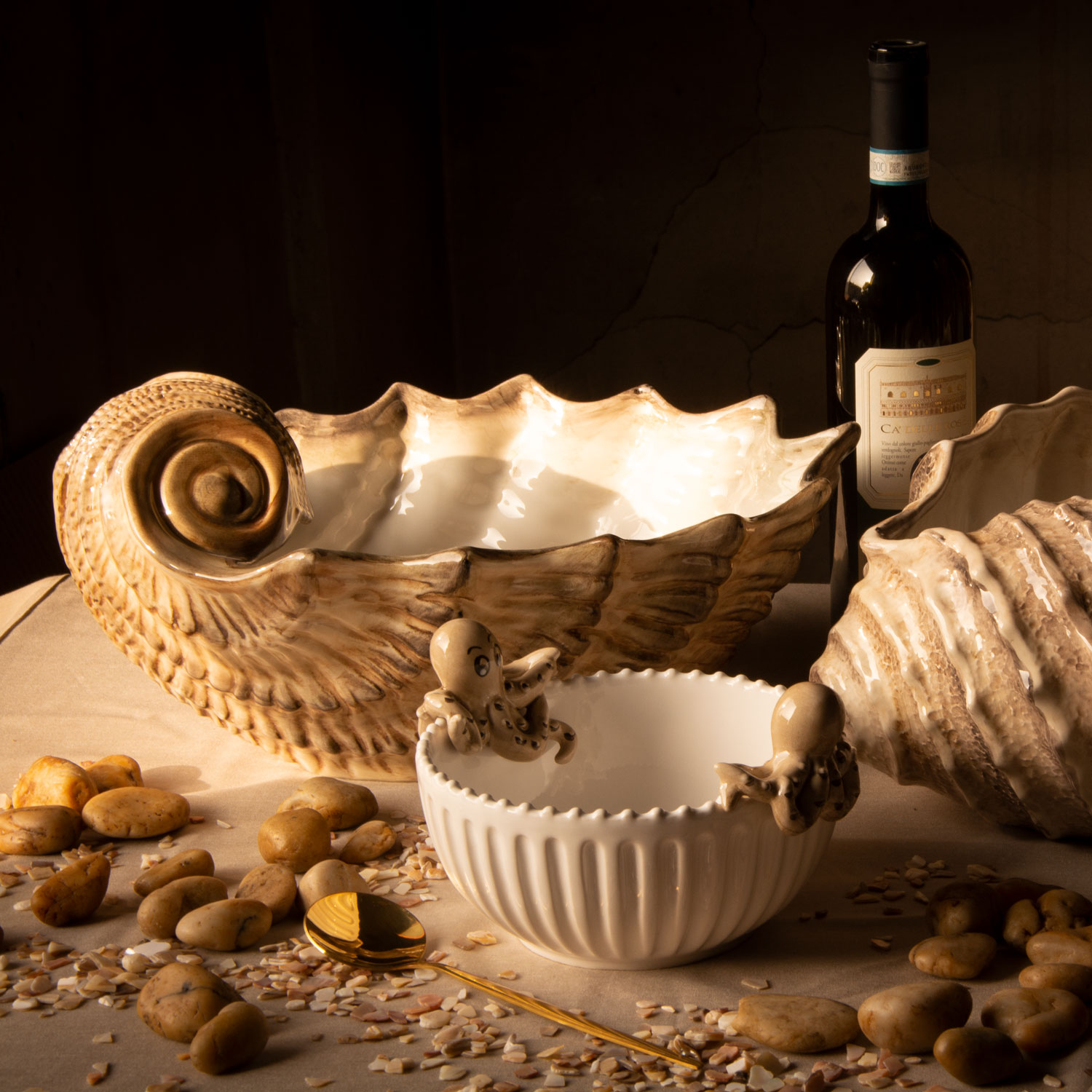 Ciotola in ceramica decorata capasanta marrone da 37