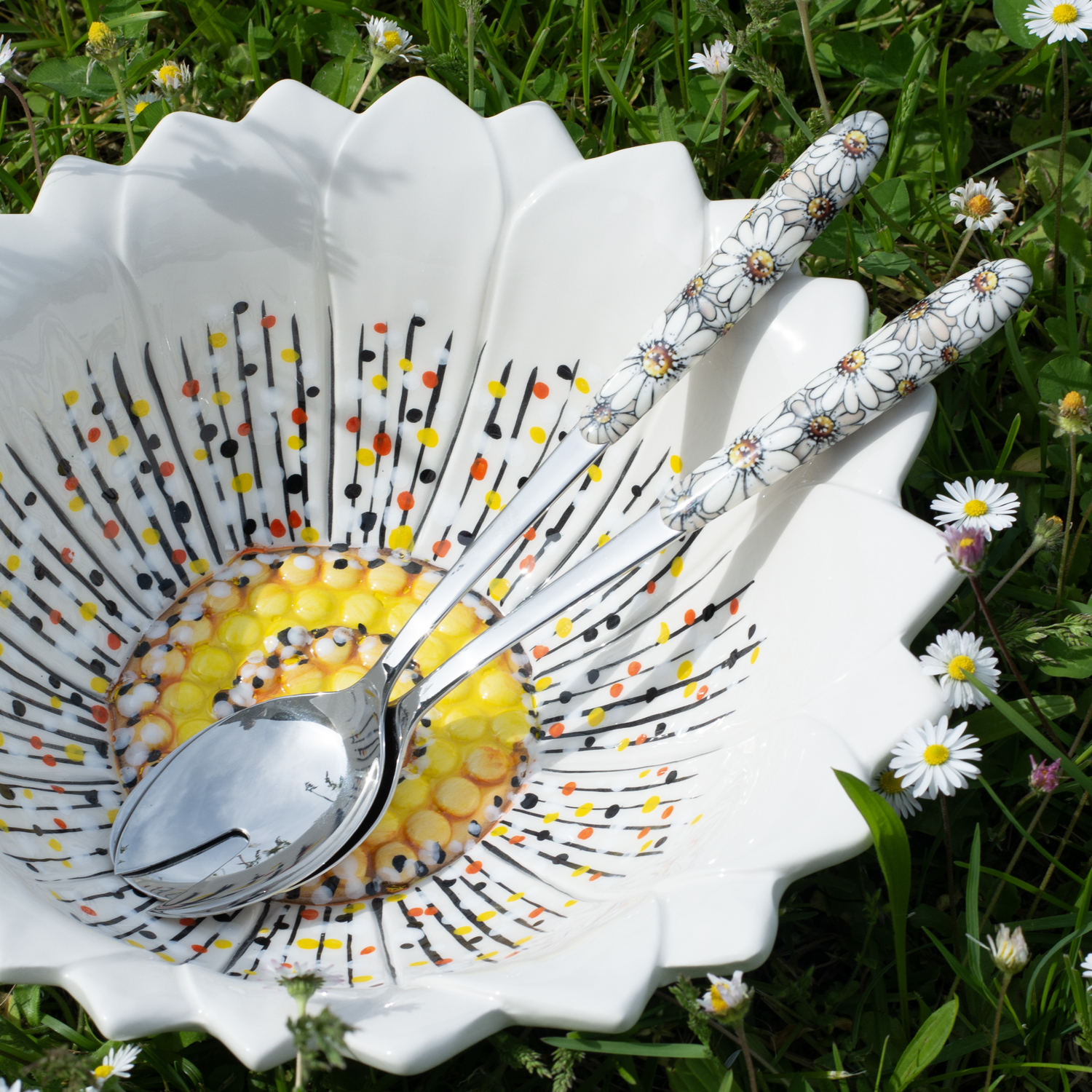 Posate insalata manico decorato margherite 