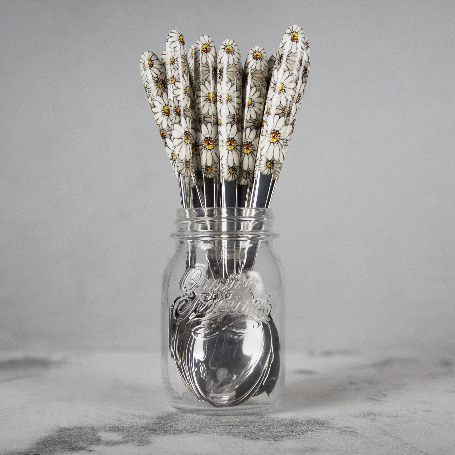 Posate insalata manico decorato margherite 