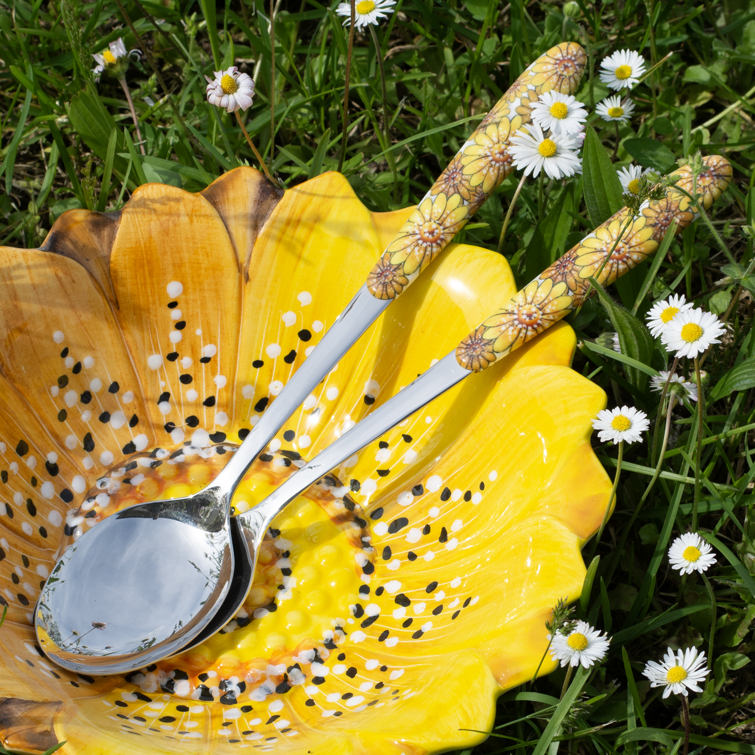 Posate insalata manico decorato margherite gialle