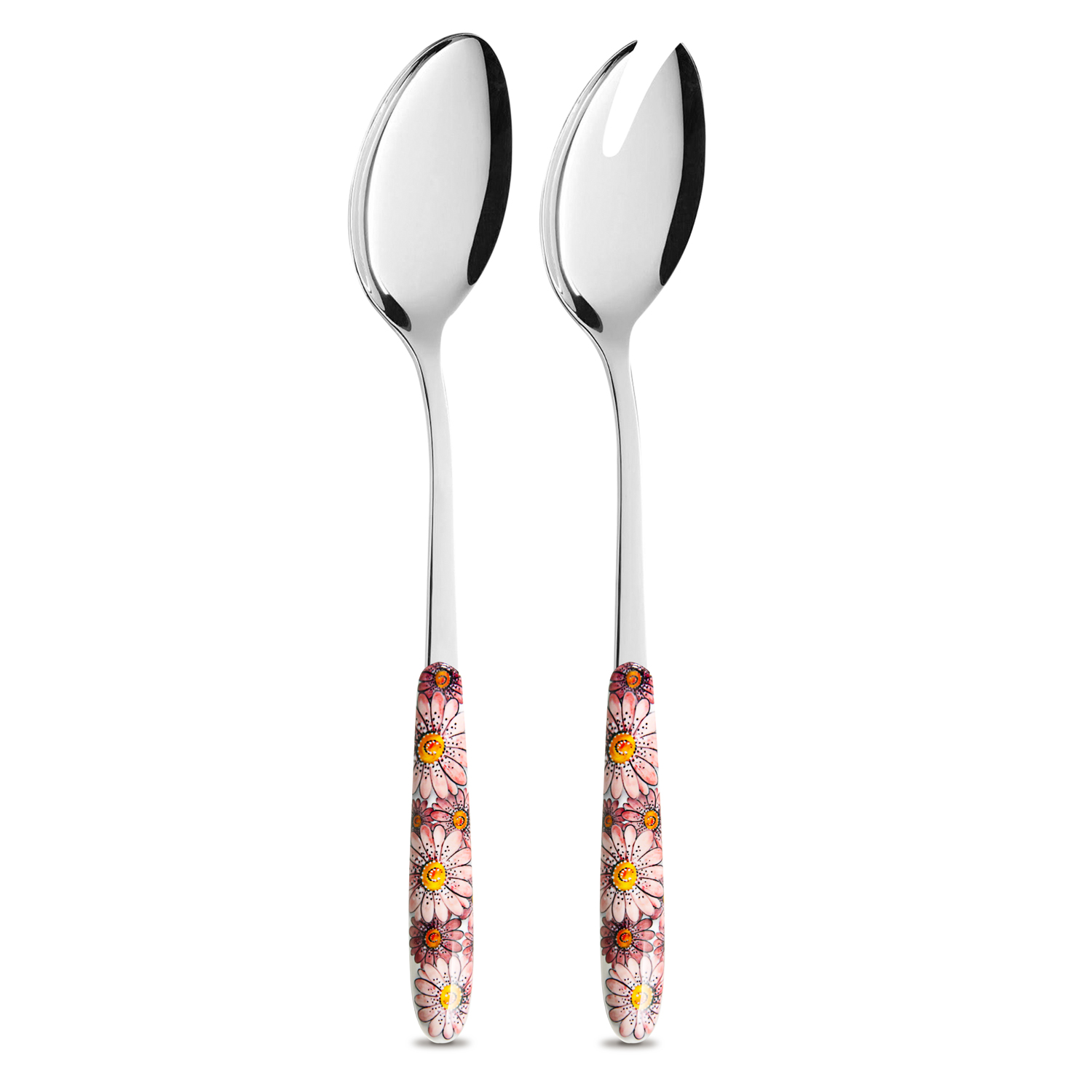 Posate insalata manico decorato margherite rosa