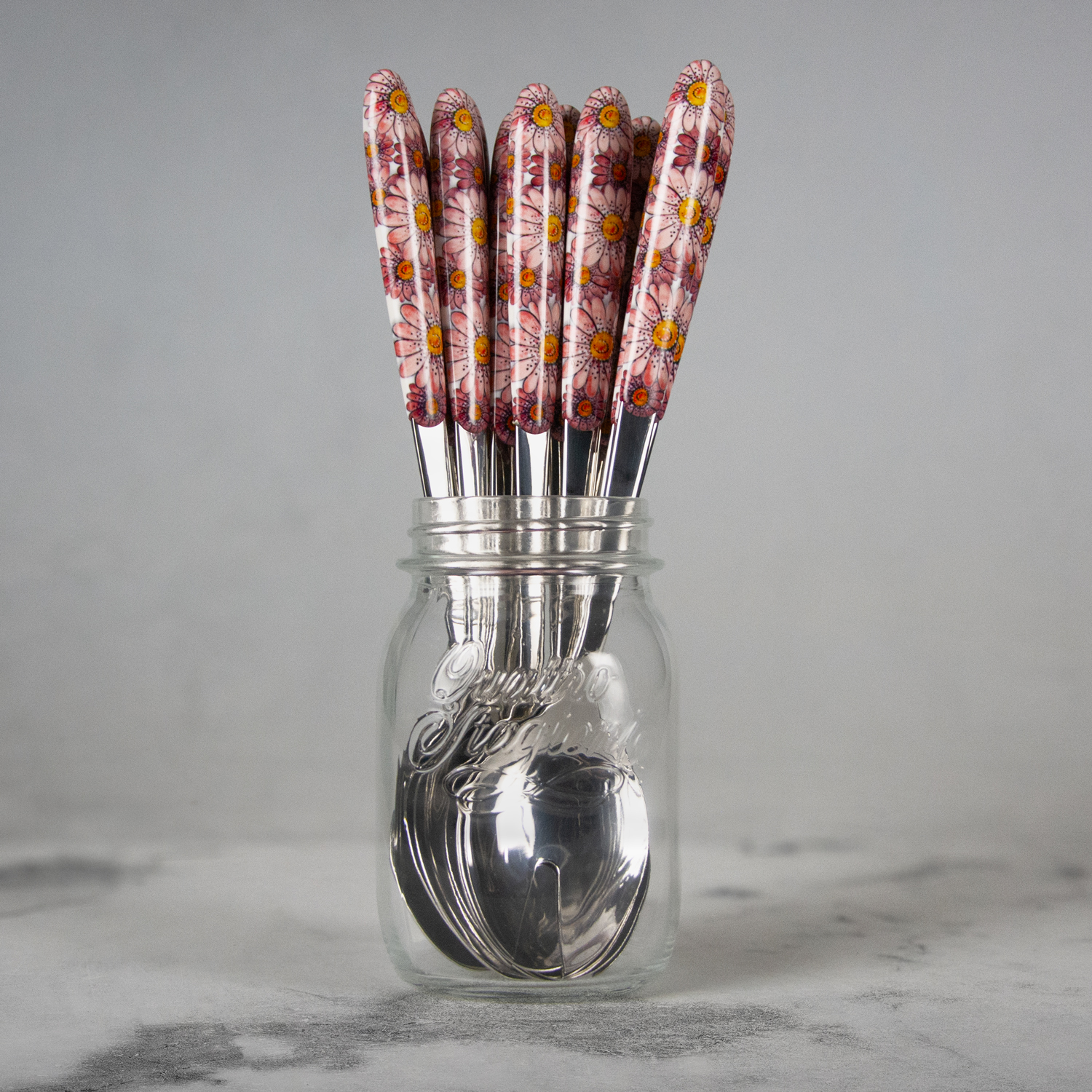 Posate insalata manico decorato margherite rosa